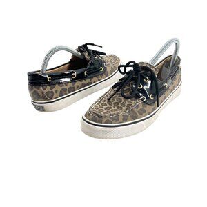 Sperry Biscayne Leopard Print Boat Shoes Womens Size 9M Classic Casual Preppy